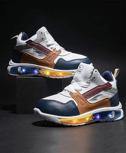 Asian Colour Blocked Lace Up LED Shoes - Navy Blue And Mustard