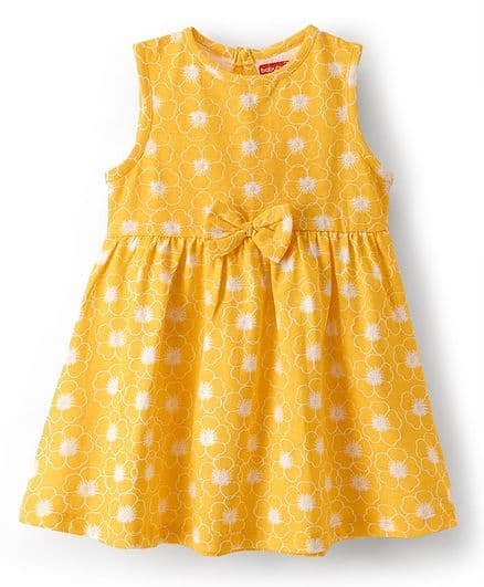 Babyhug Multicolor Floral Sleeveless Frock with Bow Applique