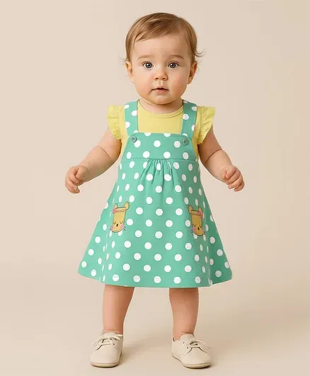 Clothe Funn Polka Dot Pinafore Dress Set with Mouse Applique