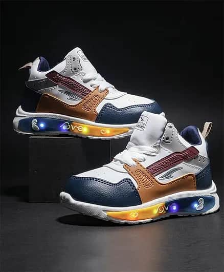 Asian Colour Blocked Lace Up LED Shoes - Navy Blue And Mustard