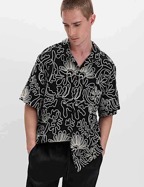 Cotton Blend Embroidered Short Sleeve Shirt