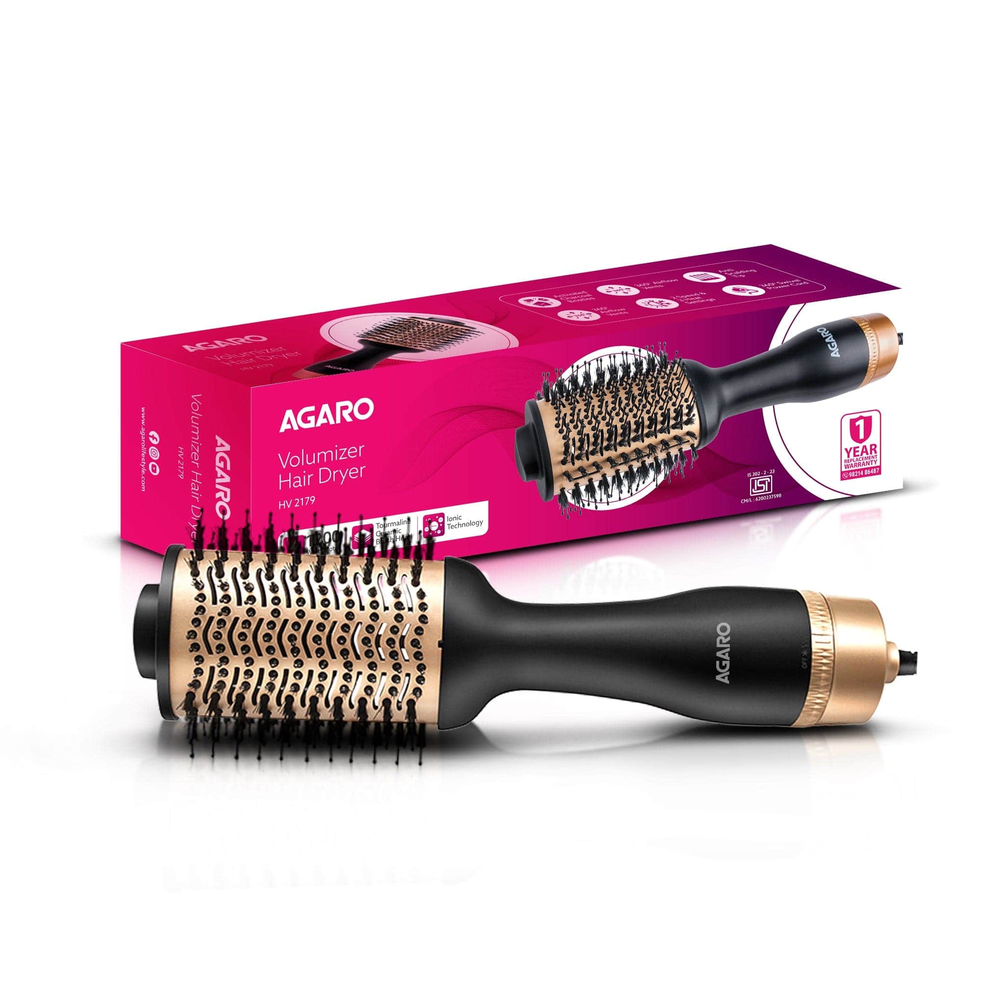 HV2179 Hot Air Brush for Hair, Blow Dryer Brush, Volumizer & Styler, 360° Airflow Vent, Oval Barrel for Hair Volume, Charcoal Bristles, Ceramic Coating Brushing Head, 1200W
