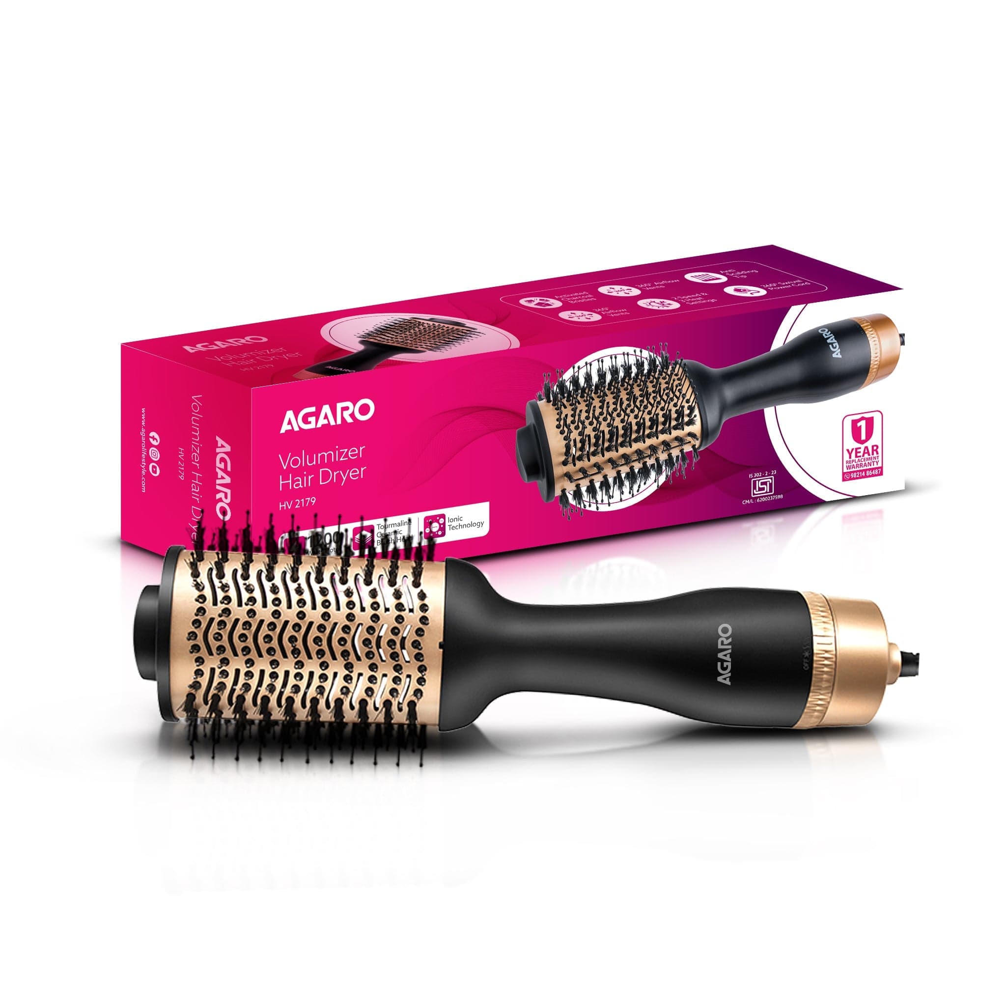 HV2179 Hot Air Brush for Hair, Blow Dryer Brush, Volumizer & Styler, 360° Airflow Vent, Oval Barrel for Hair Volume, Charcoal Bristles, Ceramic Coating Brushing Head, 1200W