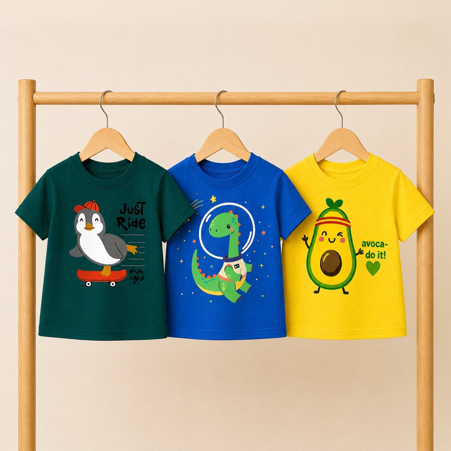 Organic Cotton Printed Round Neck T-Shirts for Boys & Girls | Infant & Toddler Clothing | Pack of 2 / Pack of 3
