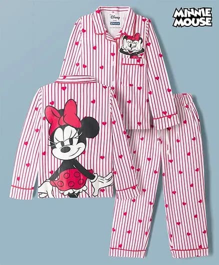 Pine Kids Disney Minnie Mouse 100% Cotton Knit Night Suit - Red