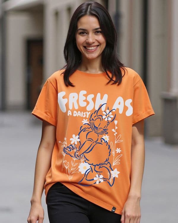 Women's Orange Fresh As A Daisy Graphic Printed Boyfriend T-shirt